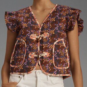 Anthropologie DOLAN Printed Ruffled Toggle quilted cotton Vest Size Medium